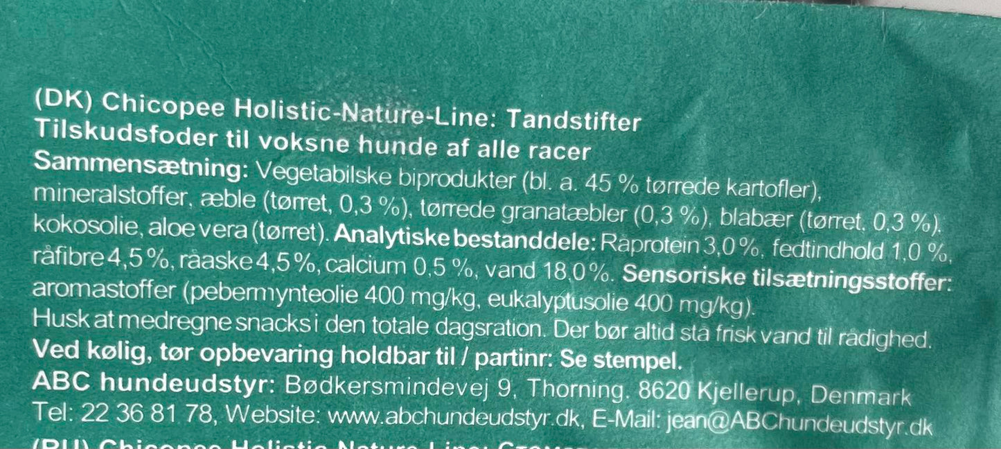 Chicopee Dental Sticks 300 gram (med  æbler, granatæbler, eukalyptusolie og calcium.)