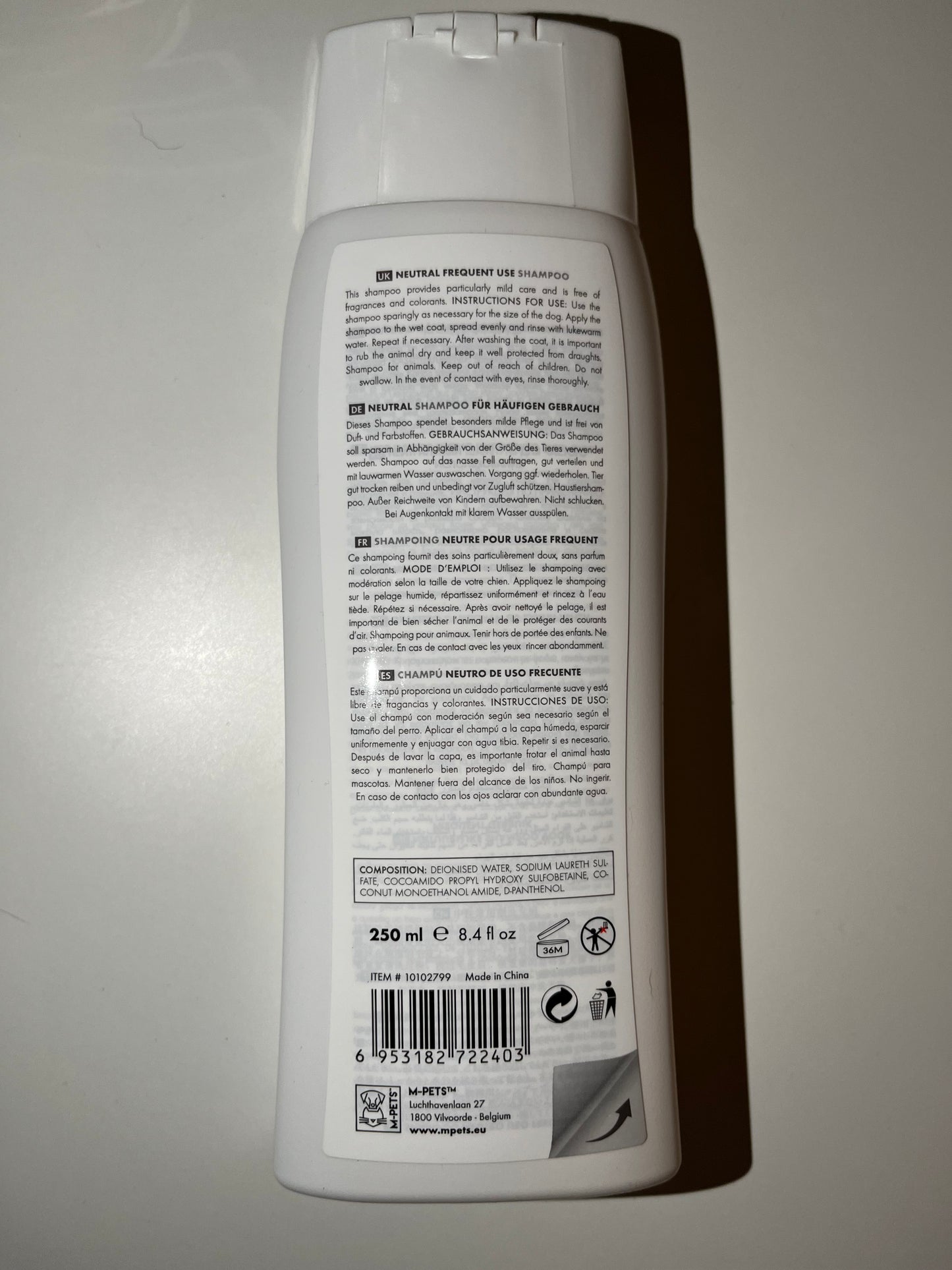 M-PETS neutral shampoo til hyppig brug 250 ml.